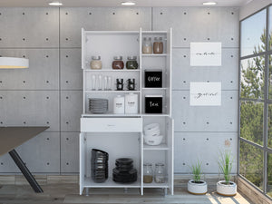 English Elm Tigard White Pantry Cabinet 66.5" High – 6 Doors, 9 Shelves & 1 Drawer for Kitchen Storage and Organization B062S00128