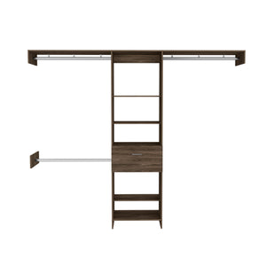 English Elm Calveston Dark Walnut Closet System with 1 Drawer, 4 Shelves & 3 Metal Support Rods — Luxe Storage Solution B062S00033