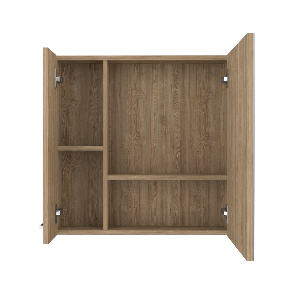 English Elm 4-Shelf Bathroom Medicine Cabinet with Mirror and Top Shelf for Extra Storage, Sleek Double-Door Design Beige B06280225