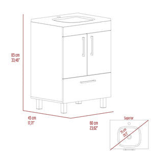 English Elm White 2-Door Rectangle Single Bathroom Vanity with Spacious Top, Shelf & Drawer Organizer, 33.5" H B062S00097