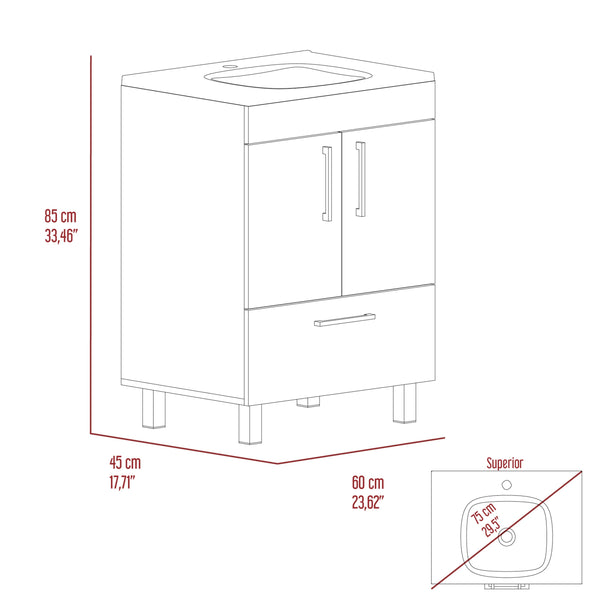 English Elm White 2-Door Rectangle Single Bathroom Vanity with Spacious Top, Shelf & Drawer Organizer, 33.5" H B062S00097