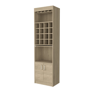 English Elm Light Pine Adjustable 16-Bottle Bar Cabinet with Glass Rack, Open Shelves & Spacious Entertaining Storage B062S00068