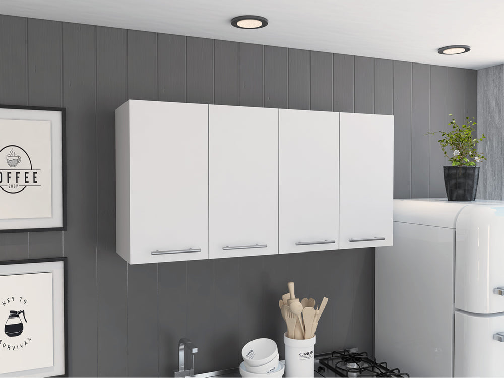 English Elm Stockton Wall Cabinet 47.2" Wide Four-Door White Rectangular Mounted Storage with 4 Shelves, Modern Appeal B06280442