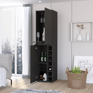 English Elm Wenge 7-Bottle Rectangle Bar Cabinet with Cup Rack, Mobile Shelf & 2 Internal Shelves, Slim Height B062S00080