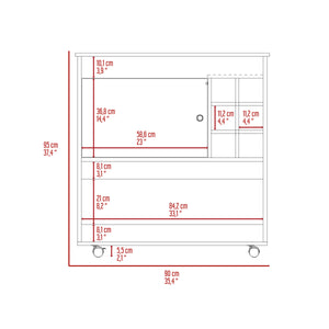 English Elm Pendleton Light Oak & White 6-Bottle Bar Cart with Shelf, Wine Cabinet, Countertop for Prep and Display B06280609