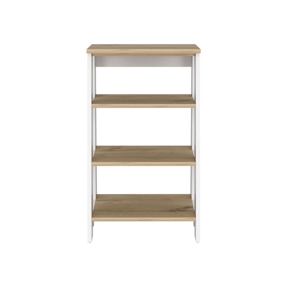 English Elm Nashua 4-Shelf Linen Cabinet in Light Oak & White with Adjustable Shelf, Stable Legs, Stylish Storage B06280362