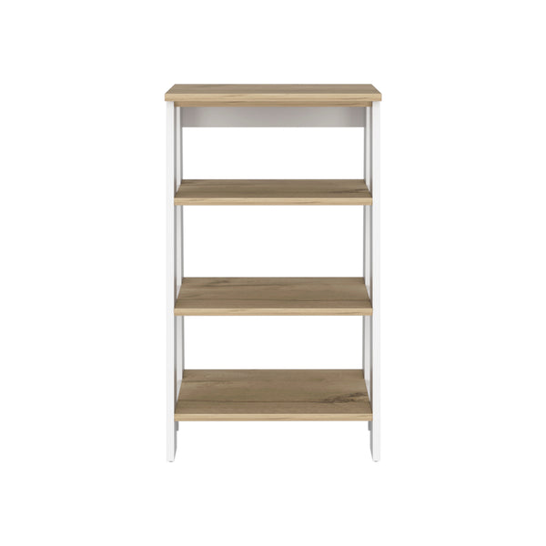 English Elm Nashua 4-Shelf Linen Cabinet in Light Oak & White with Adjustable Shelf, Stable Legs, Stylish Storage B06280362