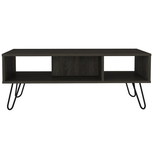 English Elm Newport Mid-Century Rectangle 2-Shelf Coffee Table in Carbon Espresso with Hairpin Metal Legs, Spacious Surface B06280277