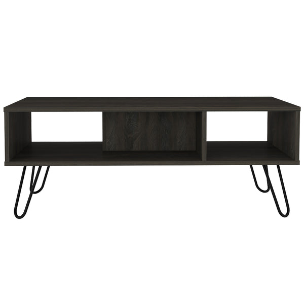 English Elm Newport Mid-Century Rectangle 2-Shelf Coffee Table in Carbon Espresso with Hairpin Metal Legs, Spacious Surface B06280277