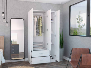 English Elm Rowaton White 3-Door 2-Drawer Armoire – 70.8" Tall Spacious Closet Organizer with 4 Shelves, Classic Finish B062S00043