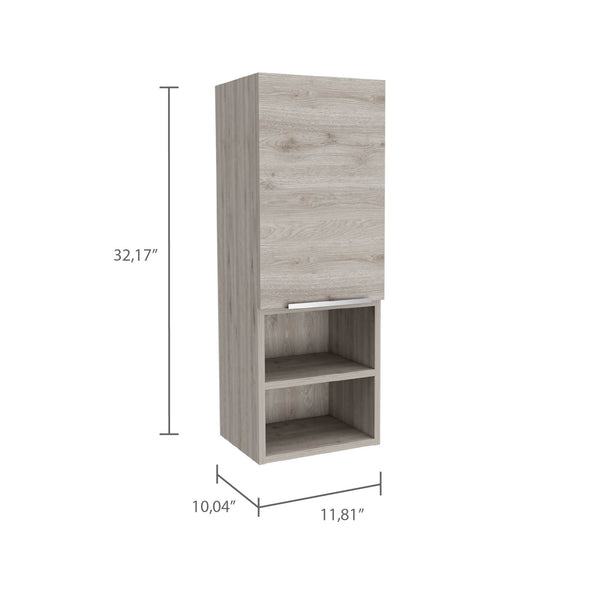 English Elm Light Grey Transitional Bathroom Cabinet with 2 Doors & 4 Shelves — Slim 32" Storage for Towels, Decor, Toiletries (Modern Neutral Finish) B06280563