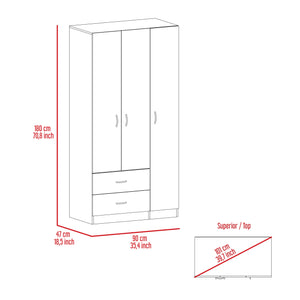 English Elm Rowaton Light Gray 2-Drawer 3-Door Armoire – 70.8" Tall Spacious Storage Closet with 4 Shelves B062S00046