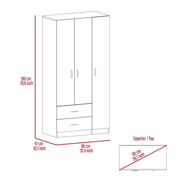 English Elm Rowaton Light Gray 2-Drawer 3-Door Armoire – 70.8" Tall Spacious Storage Closet with 4 Shelves B062S00046