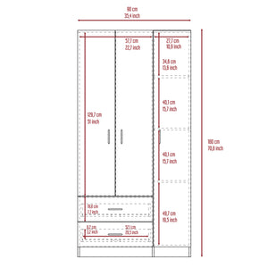 English Elm Rowaton Light Gray 2-Drawer 3-Door Armoire – 70.8" Tall Spacious Storage Closet with 4 Shelves B062S00046