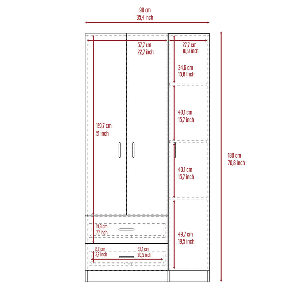 English Elm Rowaton Light Gray 2-Drawer 3-Door Armoire – 70.8" Tall Spacious Storage Closet with 4 Shelves B062S00046
