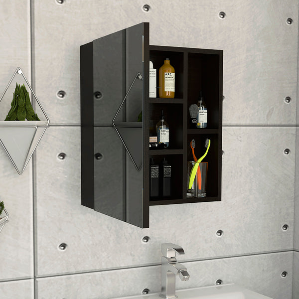 English Elm 1-Shelf Rectangle Medicine Cabinet Wengue Mirror — Compact Modern Storage, Sleek Black Tone Accent B06280245