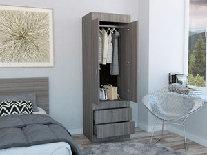 English Elm Light Gray 2-Drawer Armoire with Hanging Rod and Shelves — Slim Tall Storage for Clothing & Accessories B062P202116