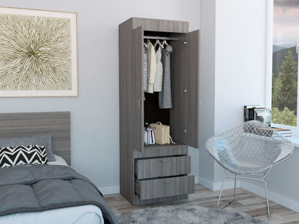 English Elm Light Gray 2-Drawer Armoire with Hanging Rod and Shelves — Slim Tall Storage for Clothing & Accessories B062P202116