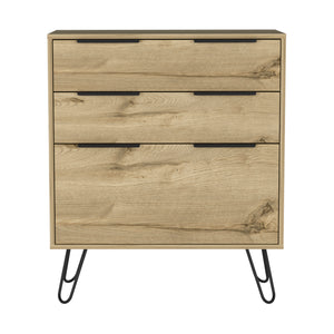 English Elm Kirsage 3-Drawer Dresser in Light Oak with Steel Legs — Compact, Durable Storage for Bedroom or Office (98) B06280380