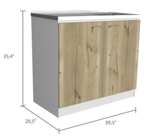 English Elm White White and Light Oak Rectangle 2-Door Utility Sink and Cabinet with Spacious Storage Workspace B062S00145