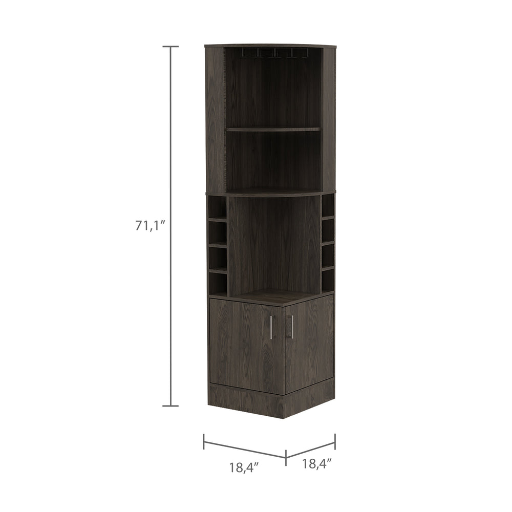 English Elm Dark Walnut Elegant 8-Bottle Bar Cabinet with 2 Shelves, Concealed Storage & Display Nook, 71" B062P202120