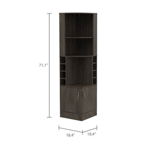 English Elm Dark Walnut Elegant 8-Bottle Bar Cabinet with 2 Shelves, Concealed Storage & Display Nook, 71" B062P202120