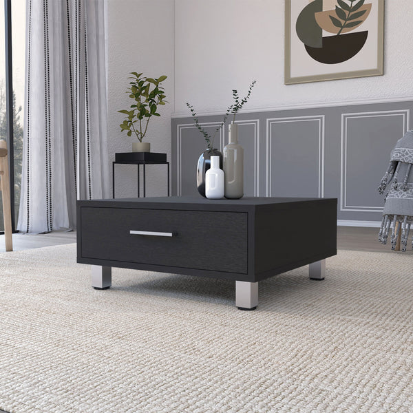 English Elm Wenge Modern 1-Drawer Rectangle Coffee Table with Metal Legs and Sleek Handle for Stylish Storage B06280212