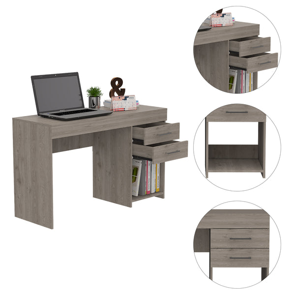English Elm Berkeley Linear 1-Shelf 2-Drawer Computer Desk in Light Grey — Elegant, Spacious Workspace with Storage B06280020