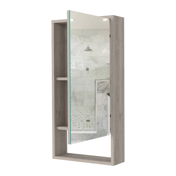 English Elm Burlington Modern Rectangular Medicine Cabinet with Mirrored Door and Open Shelves for Baths Light Gray B06280282