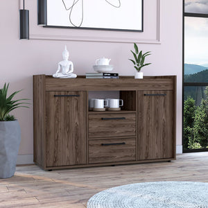 English Elm Chapella Dark Walnut 2-Drawer Sideboard with 2 Doors, 6 Shelves — Elegant Modern Storage Console for Dining Room Decor B062S00064