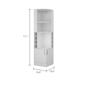 English Elm White Elegant 8-Bottle 2-Shelf Bar Cabinet with Concealed Storage, Display Niche & Upper Shelf for Decor and Bottles B062P202121