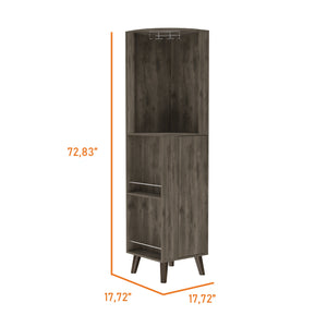 English Elm Dark Brown Corner Bar Cabinet with Cup Rack, Drawer and 5 Shelves for Elegant Space-Saving Storage B062S00107