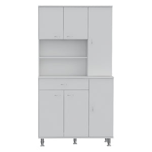 English Elm Tigard White Pantry Cabinet 66.5" High – 6 Doors, 9 Shelves & 1 Drawer for Kitchen Storage and Organization B062S00128