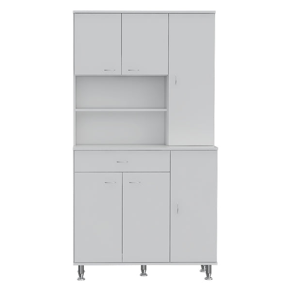 English Elm Tigard White Pantry Cabinet 66.5" High – 6 Doors, 9 Shelves & 1 Drawer for Kitchen Storage and Organization B062S00128