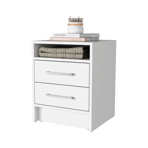 English Elm Rowley modern two-drawer nightstand with shelf, durable metal pulls and rails for stylish bedside storage White B06280359