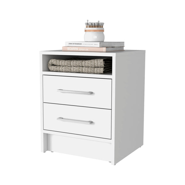 English Elm Rowley modern two-drawer nightstand with shelf, durable metal pulls and rails for stylish bedside storage White B06280359