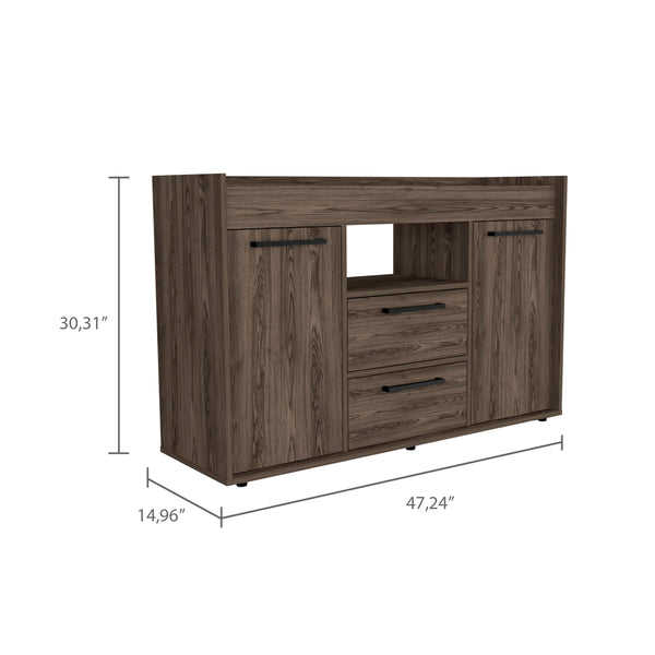 English Elm Chapella Dark Walnut 2-Drawer Sideboard with 2 Doors, 6 Shelves — Elegant Modern Storage Console for Dining Room Decor B062S00064