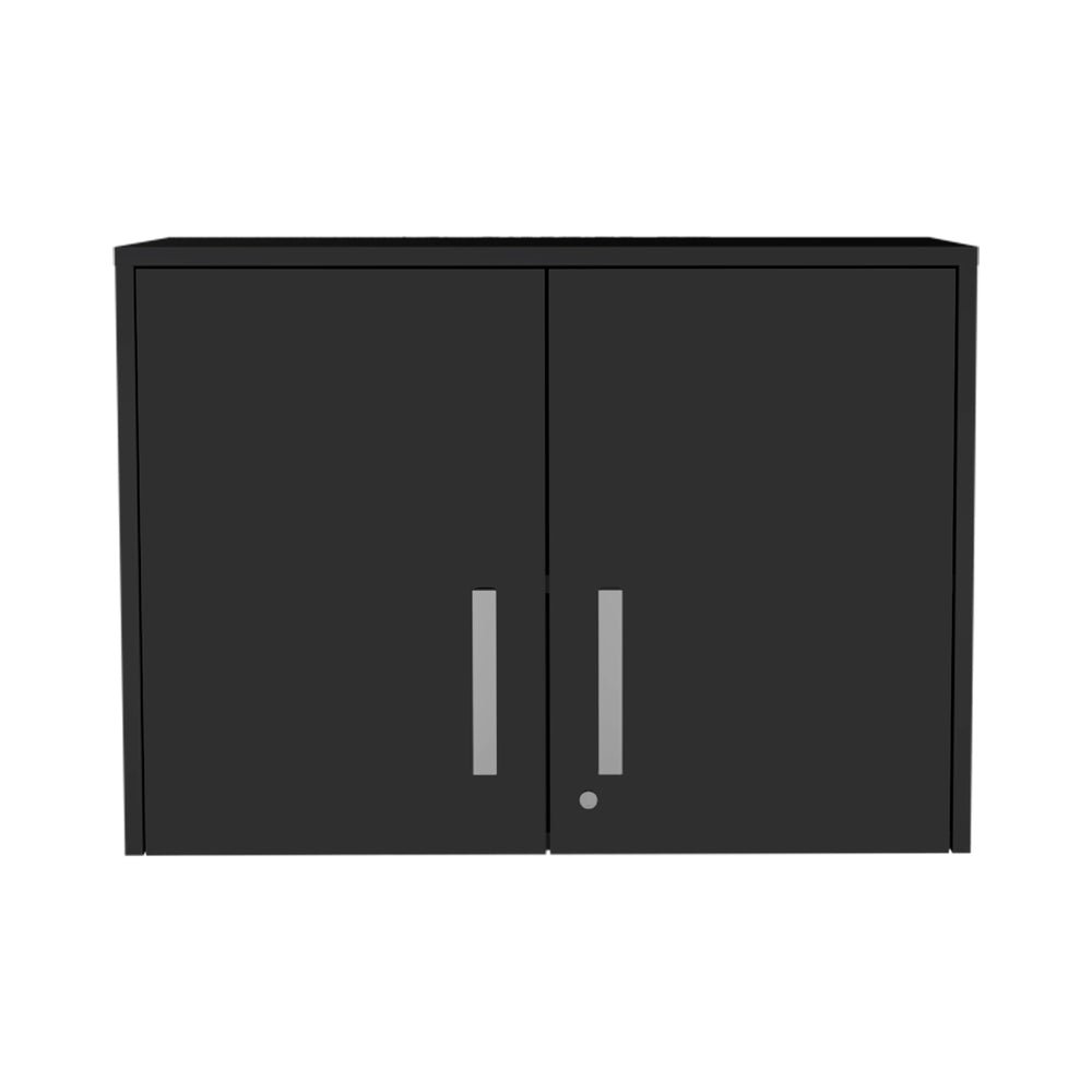 English Elm Wenge Locking 2-Door Wall Cabinet with 3 Shelves, Desktop Workspace, Padlock & Metal Hardware B06280347
