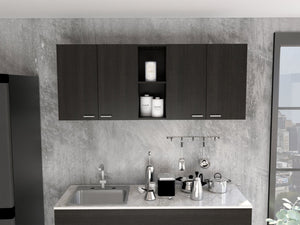 English Elm 59-inch Four Swing Doors Wall Cabinet Wenge - Spacious 6-Shelf Bath Storage with 2 Glass Panels, Stylish Concealment (59") B06280515