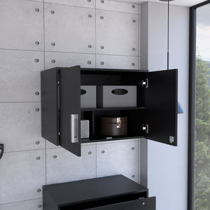 English Elm Wenge Locking 2-Door Wall Cabinet with 3 Shelves, Desktop Workspace, Padlock & Metal Hardware B06280347