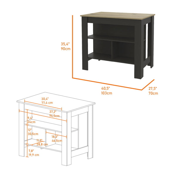 English Elm 3-Shelf Kitchen Island In Wenge & Light Oak - Modern Storage Solution For Compact Spaces & Prep Tasks B06280048