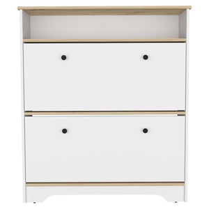 English Elm Cranbery Two-Shelf Shoe Rack with Rectangular Profile and Warm Finish for Elegant Organized Living Space White B06280039