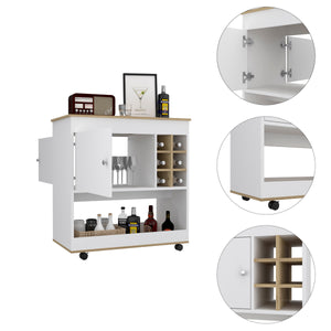 English Elm Pendleton Light Oak & White 6-Bottle Bar Cart with Shelf, Wine Cabinet, Countertop for Prep and Display B06280609