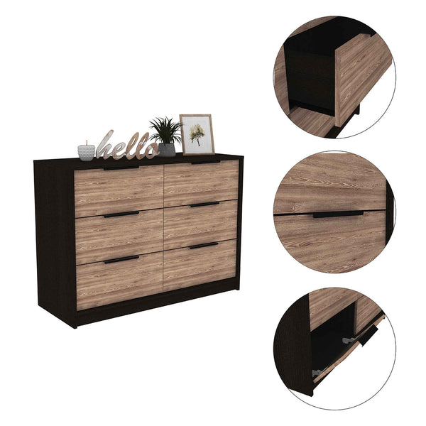English Elm 4-Drawer Contemporary Two-Tone Dresser In Wenge And Pine - Stylish Storage Solution For Any Room B062S00144