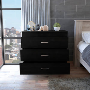 English Elm 3-Drawer Modern Dresser Wenge Finish with Sleek Metal Handles, Compact Storage Solution for Any Room B06280071