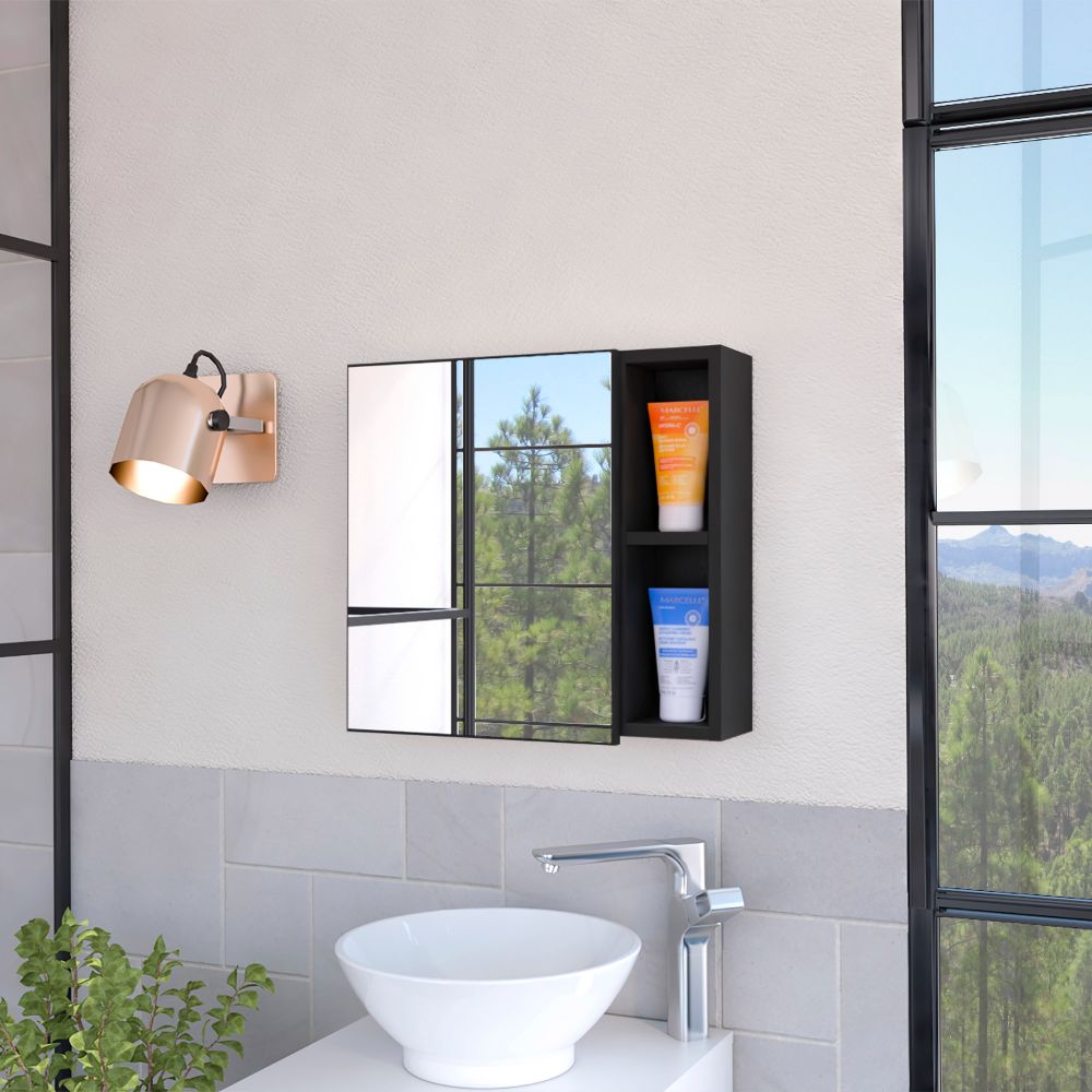 English Elm 2-Shelf Medicine Cabinet Wengue Finish — Modern Rectangular Mirror, Durable Top, Versatile Display Storage B06280278