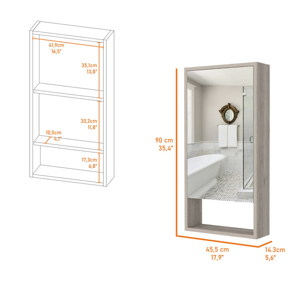 English Elm Burlington Modern Rectangular Medicine Cabinet with Mirrored Door and Open Shelves for Baths Light Gray B06280282