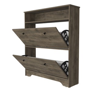 English Elm Cranbery Two-Shelf Shoe Rack with Rectangular Profile and Warm Finish for Elegant Organized Living Space Dark Brown B06280038