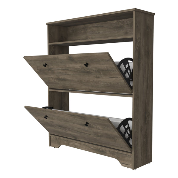 English Elm Cranbery Two-Shelf Shoe Rack with Rectangular Profile and Warm Finish for Elegant Organized Living Space Dark Brown B06280038