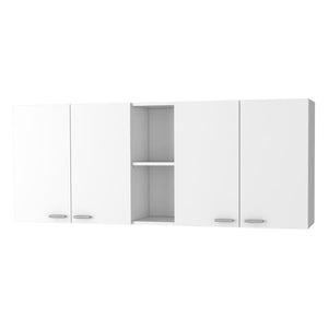 English Elm Menlo 59-Inch Four Swing Doors Wall Cabinet White — Spacious 6-Shelf Storage with Dual Glass Display Doors and Bright Finish for Master Bath B06280516